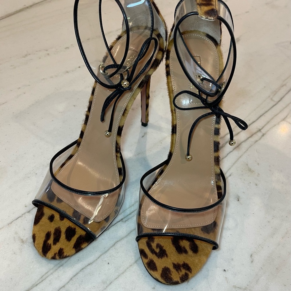 Gianvito Rossi Leopard and PVC Clear strap/ankle strap/tie High Heeled Sandal